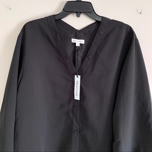 Prologue Women's Black Button Down Long Blouson Sleeve Top - Picture 4 of 8